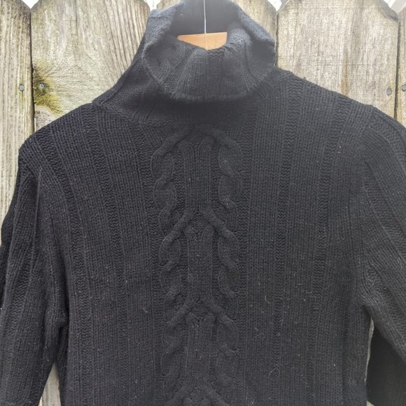 Turtleneck Cable Black Sweater - Wool/Rayon/Angora - Picture 2 of 8